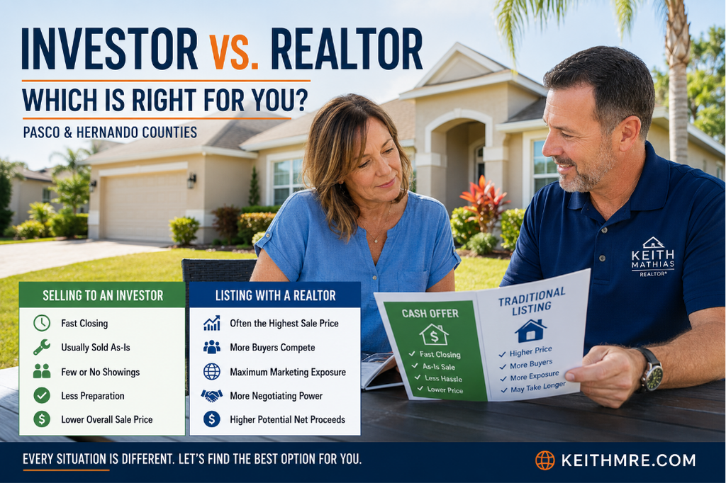 Homeowner comparing investor and Realtor selling options in Pasco County Florida.