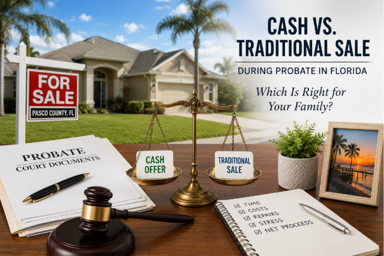 Family deciding between a cash offer and traditional home sale during probate in Florida.