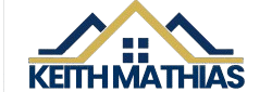 Keith Mathias Real Estate logo featuring a house roof with gold and navy accents, representing senior-focused home selling services in New Port Richey and Spring Hill.