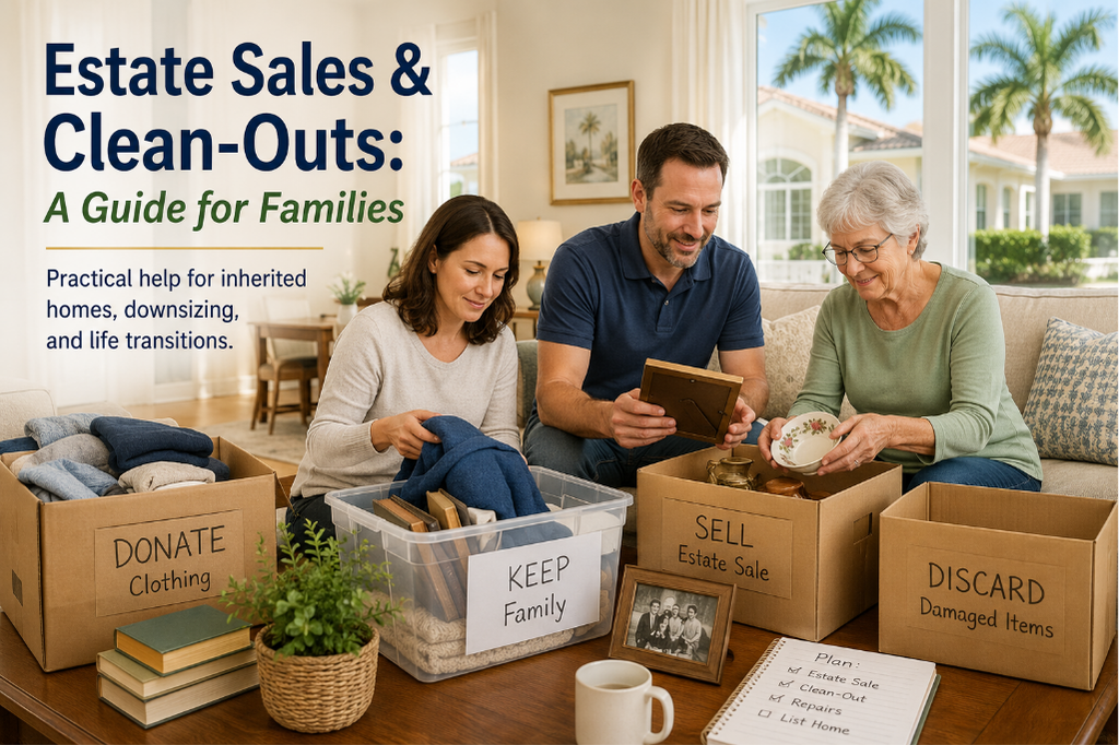 Family preparing a longtime Florida home for an estate sale and clean-out before listing the property.