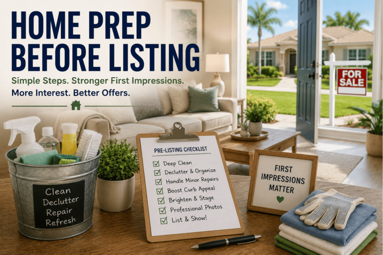 Home prep before listing in Florida with cleaning, decluttering, and staging preparation