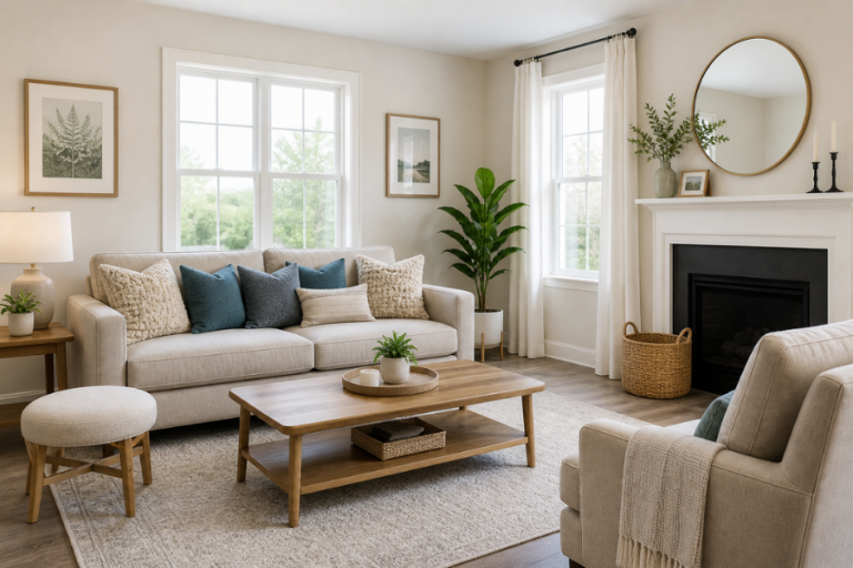 Staged living room preparing home for sale