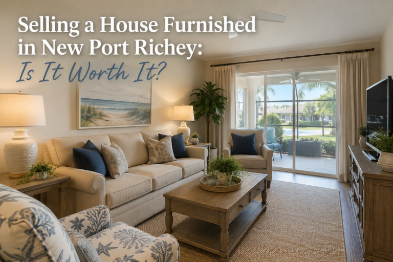 Selling a house furnished in New Port Richey with staged Florida living room