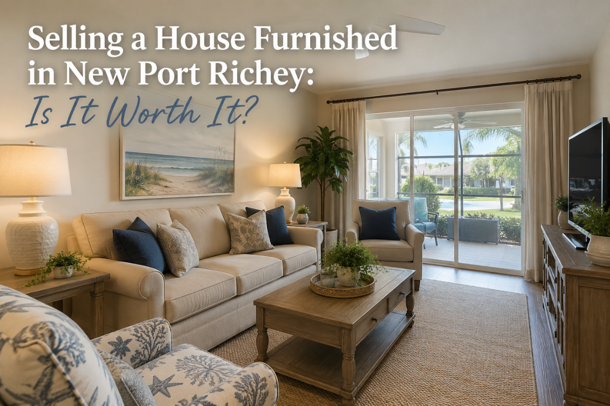 Selling a house furnished in New Port Richey with staged Florida living room