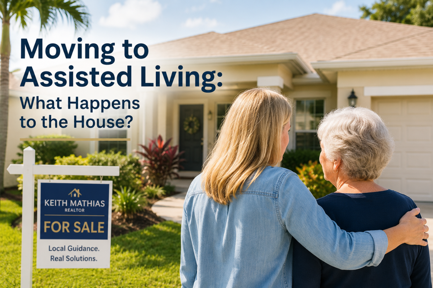 Family discussing what to do with a house after moving to assisted living in Florida.