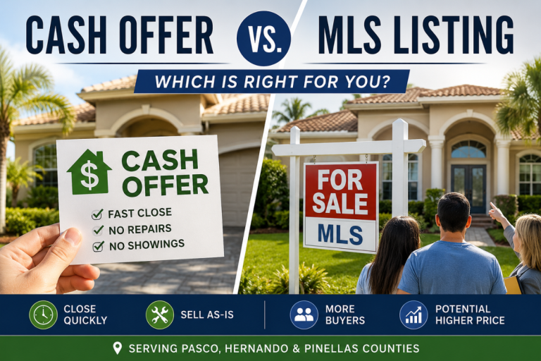 Cash offer versus MLS listing comparison for homeowners selling a house in Pasco County Florida