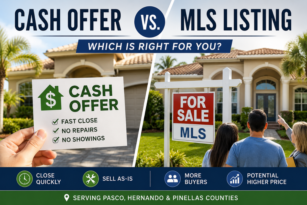 Cash offer versus MLS listing comparison for homeowners selling a house in Pasco County Florida